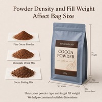 Sachet personnalisé à fond plat avec fermeture éclair pour poudre de cacao, mélange pour boisson chocolatée, ingrédients de pâtisserie et marques à marque privée