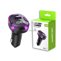 Chargeur de voiture universel 5.3 avec transmetteur FM, kit mains libres USB/Type-C à charge rapide, lumière d'ambiance LED et prise en charge de la lecture de clé USB