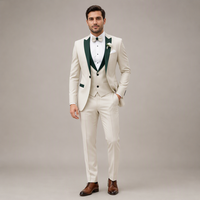 Setelan Pria 3 Potong Slim Fit Satu Kancing Jaket Rompi dan Celana Warna Solid Pernikahan Pengantin Pria Tuxedo Formal Bisnis