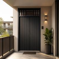 Porte d'entrée double de sécurité moderne en acier inoxydable noir, peinture cuite de luxe pour villa et appartement