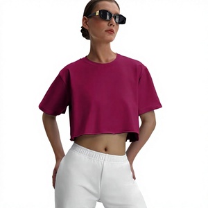 T-shirts courts personnalisés pour femmes, coupe ample, manches courtes, en coton vierge, vente en gros, style décontracté, t-shirts courts et carrés pour femmes - Product Image 1
