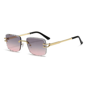 نظارات شمسية كلاسيكية فاخرة بدون إطار بتصميم مستوحى من القطع الماسي مع حماية من الأشعة فوق البنفسجية 400 للجنسين، الأكثر مبيعًا لعام 2025 - Product Image 2