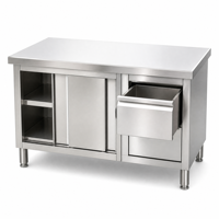 Table de travail en acier inoxydable 304 de qualité alimentaire, avec tiroirs et armoires, résistante à la corrosion, pieds réglables en hauteur pour la cuisine