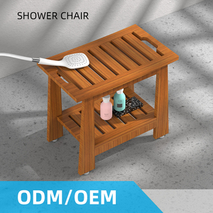 Tabouret <span class=keywords><strong>de</strong></span> <span class=keywords><strong>salle</strong></span> <span class=keywords><strong>de</strong></span> <span class=keywords><strong>bain</strong></span> en teck au design moderne, <span class=keywords><strong>banc</strong></span> <span class=keywords><strong>de</strong></span> douche durable et résistant à l'eau avec étagère inférieure antidérapante - Product Image 2