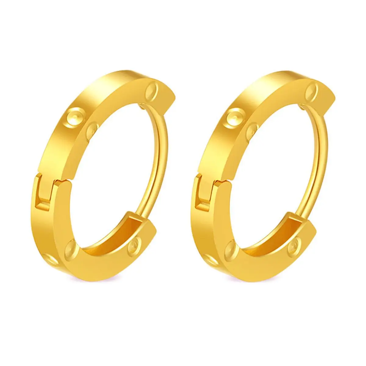 NINE'S Trendy Real 18K Gold Huggie Earring 18K Yellow Gold Small Hoop Earring Muti-Size Cuff Earring Hoops