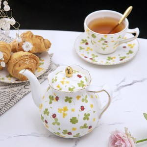 Ceramic <b>Tea</b> <b>Set</b> - Four Leaf Clover Teapot with 2 Cups and Saucers - Product Image 3