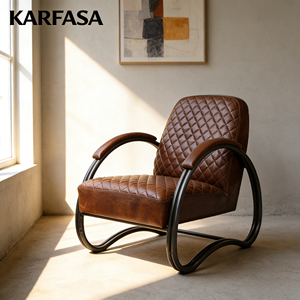 <span class=keywords><strong>Fauteuil</strong></span> individuel vintage en cuir véritable <span class=keywords><strong>marron</strong></span> fait main avec accoudoirs en acier inoxydable doré pour salon, chambre, <span class=keywords><strong>club</strong></span>, hôtel, maison - Product Image 1