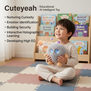Cuteyeah, Compañero Emocional Inteligente con Pompón Gris Carbón, Habla en Varios Idiomas, Aprendizaje Temprano, Peluche Eléctrico, Carga Rápida USB-C - Product Image 1