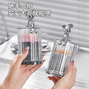 Luxury Black Toothpick Holder With Animal Handle Dustproof For Cotton Swabs And Dental Floss Storage - Product Image 5
