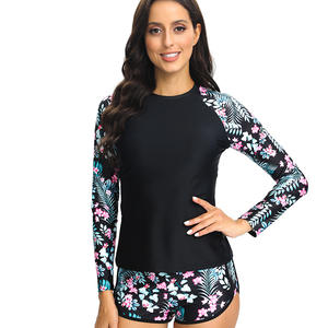 Women Two Pieces <b>Vintage</b> Print Rash Guard Swimwear Long Sleeve Shirt Shorts Surf Top Retro Print Running Shirt Split <b>Swimsuit</b> - Product Image 4