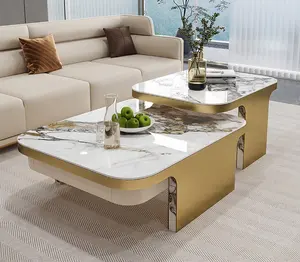 2023 coffee and tv stand set marble Wear resistant and waterproof Rectangular living room set mesas coffee tables