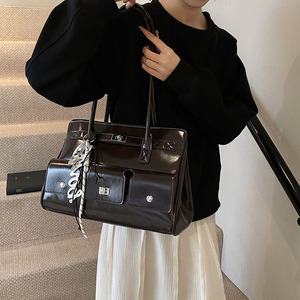 2026 Glossy Structured Women <b>Handbag</b> Top Handle Shoulder Tote Bag with Front Pockets Fashion Purse - Product Image 5