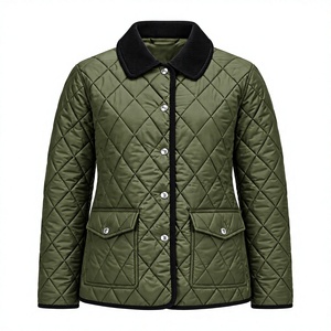 Chaqueta Acolchada para Mujer, Color Verde Oliva, Cuello Camisero, Manga Larga, Relleno de Poliéster, Otoño, Largo Regular, Cierre de un Solo Botón - Product Image 1
