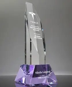 Hitop Handmade Custom Logo K9 Crystal Souvenir Trophy Glass Award Trophy For Business Gift