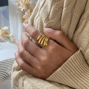 Anillo Abierto de Acero Inoxidable con Baño de Oro de 18k, Estilo Francés, Diseño Geométrico de Ondas Irregulares, Joyería Unisex de Lujo Ligero, Regalo - Product Image 2