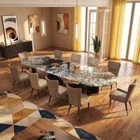 Ensemble de table à manger moderne de luxe pour 16 personnes avec plateau en marbre et forme ovale en carreaux de céramique, garantie de 5 ans