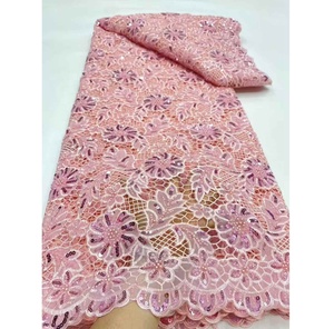 Tissu en dentelle de luxe écologique polyester/coton, 5 yards, prix de gros, dentelle à sequins violets <span class=keywords><strong>pas</strong></span> chère, pour robes africaines pour femmes - Product Image 1