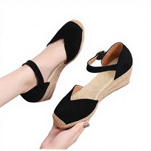 Sandalias de Plataforma con Tiras Cruzadas, Diseño Retro, Antideslizantes, de Gamuza, Cómodas para Verano, para Mujer - Product Image 1