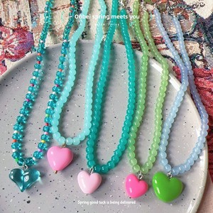 <strong>Candy</strong> Color Summer Fashion Heart <strong>Necklace</strong> Women's Cute Niche Design Beaded Acrylic Chain Sporty Sweet Cool Spice Girl Jewelry - Product Image 1