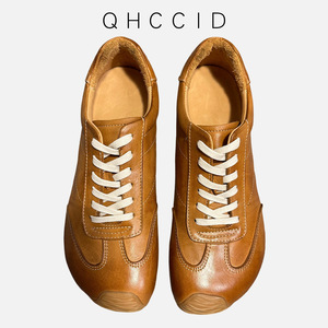 Chaussures de sport décontractées pour hommes en cuir marron à talon bas, à lacets, style rétro, confortables pour le quotidien - Product Image 3