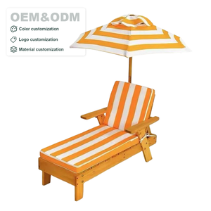 Chaise longue de plage en bois pour enfants personnalisée avec parasol portable, chaise inclinable pliable en bois de cèdre pour enfants, idéale pour les centres de villégiature et les jardins - Product Image 1