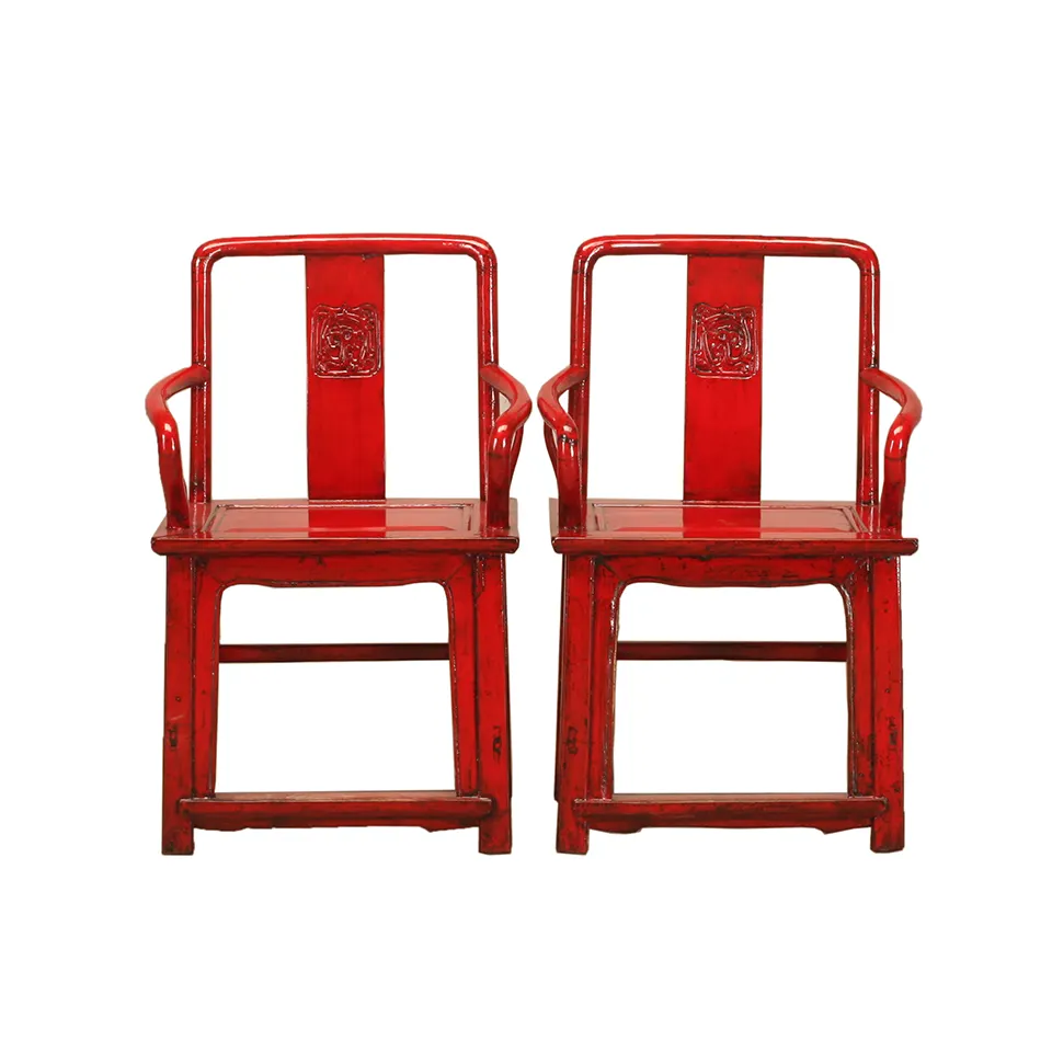 Çin tarzı antika geri dönüşümlü katı ahşap el yapımı shining kaplama kırmızı kol sandalyeler
