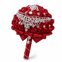 Bouquet de mariée personnalisé en ruban de satin et cristaux, provenant de Chine, pour la décoration de table de mariage, 21 cm