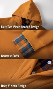 Sudadera con Capucha y Cuello de Camisa, Estilo Vintage, de Dos Piezas (Falso), para Hombre, Otoño y Primavera - Product Image 6