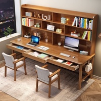 Bureau double en bois massif avec étagère intégrée, table d'étude pour enfants, design minimaliste moderne, combinaison multi-personnes, primaire