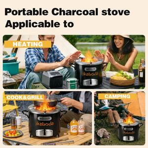 Réchaud de cuisson portable en acier inoxydable au charbon de bois sans fumée avec flamme réglable pour le <span class=keywords><strong>camping</strong></span> en plein air et le <span class=keywords><strong>barbecue</strong></span> - Product Image 2