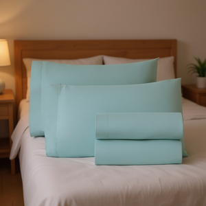 Parure de draps Vianney Cabos couleur menthe 100% coton 400TC taille matrimoniale 4 pièces motif uni literie pour la maison - Product Image 2