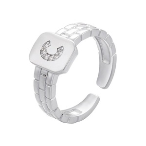 Nuevo Anillo Ajustable de Cobre con Baño de Plata y Circonitas, Diseño de Letra Inicial, Joyería de Moda al por Mayor - Product Image 5