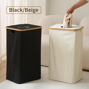 Manici di bambù lavanderia panni sporchi cesto organizzatore cesto biancheria con coperchio - Product Image 3