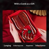 Peigne à dents larges en bois de rose pour massage des méridiens, coffret cadeau pour la fête des mères et la fête des enseignants