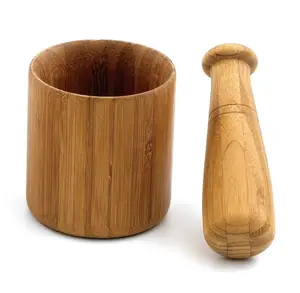 Molinillo de especias secas de bambú, mortero de madera y Mazo para cocina, venta al por mayor para el hogar