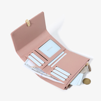 Dompet Pendek Wanita Model Lipat Tiga, Tas Clutch PU Tahan Air, Penutup Hasp, Lapisan Poliester