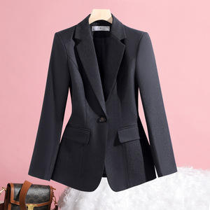 Women's Khaki Blazer Fitted Waist Single Button Solid Color Polyester Anti-Wrinkle Workwear - Product Image 2