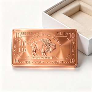 Barre de cuivre de 10 oz American Bison Relief, pièce de collection en cuivre pur massif pour les amateurs - Product Image 1