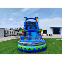 Toboggan aquatique gonflable Tropical Palm Tree Wave avec piscine, toboggan aquatique gonflable pour enfants et adultes, idéal pour l'été, la cour arrière, les fêtes commerciales