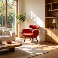 Fauteuil lounge en cuir avec appui-tête flottant, fauteuil moderne du milieu du siècle avec pieds en bois pour salon, bureau, hôtel
