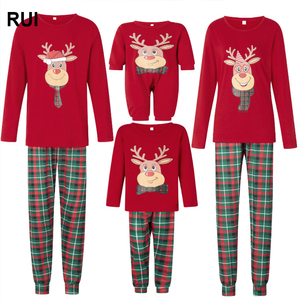 RUIQUWIN vente en gros ensemble de pyjama de Noël pour femmes hauts à manches longues pantalons à carreaux imprimés de cerf pour l'hiver Homewear parent-enfant - Product Image 1