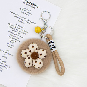Pendentif miroir en peluche Hiver et Automne, Miroir de maquillage, Pendentif de <span class=keywords><strong>sac</strong></span> en peluche à pois et fleurs, Accessoire porte-clés - Product Image 1