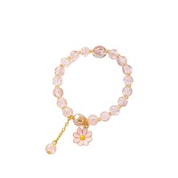 Bracelet YL Fleur Tournesol Coloré en Cristal Perles Faite Main Corde Élastique Verre Femme Étudiante Porte-Bonheur Bijoux Tendance