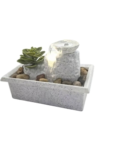 Tabletop Water Fountain with Japanese Stone Mill Design LED <b>Light</b> and Artificial <b>Plant</b> Decor Indoor Zen Waterfall Fountain - Product Image 4
