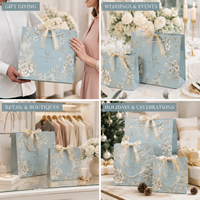 Sac Cadeau en Papier Couché à Ruban Floral Esthétique Premium avec Estampage à Chaud Doré pour Emballage de Vêtements de Luxe et Boutiques de Détail