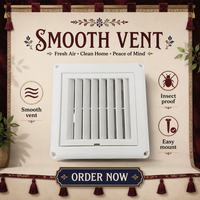 Grille de ventilation murale carrée en plastique à persiennes 100 mm (4 po) avec raccord, moustiquaire durable anti-insectes pour ventilateurs d'extraction de salle de bain/cuisine
