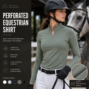 Camisa Ecuestre Personalizada para Mujer, Perforada, Manga Larga, Protección UV, Transpirable, Elástica en 4 Direcciones, con Cierre de Cremallera de 1/4 - Product Image 1