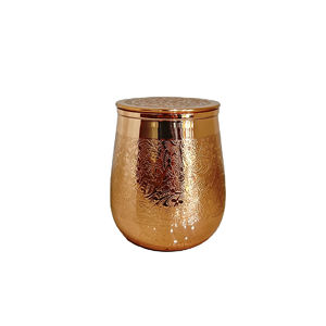 Verre à eau en cuivre pur artisanal de qualité supérieure de 350 ml avec couvercle |   Gobelet à gravure florale complexe avec couvercle en cuivre assorti - Product Image 4