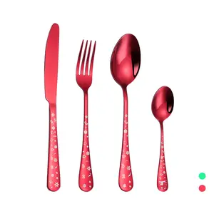 Thanh lịch giáng sinh thiết lập dao kéo với màu xanh lá cây muỗng nĩa dao gương đánh bóng dao kéo bìa cho tổ chức sự kiện - Product Image 1