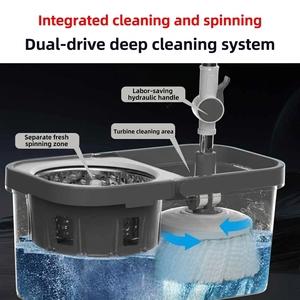 Serpillère microfibre portable mains libres rotative à 360° pour nettoyage des sols domestiques, avec seau essoreur facile à nettoyer et poignée amovible - Product Image 3